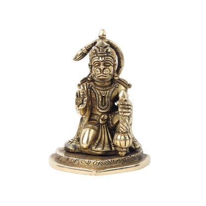 Brass Hanuman Ji Idol | Handcrafted Hanuman Murti for Pooja Room | Home Temple & Festival Gift (Design02: L7 x W5 x H9 cm)