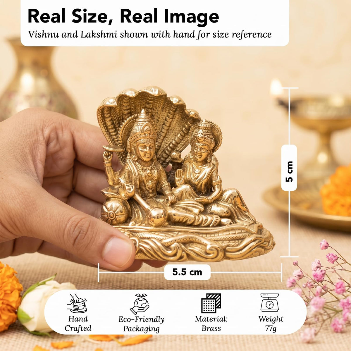 100% Pure Brass Vishnu Laxmi Murti on Sheshnag Sarp for Puja | Laxmi Narayan Murti for Office Desk, Home Decor | Lakshmi Narayan Idol for Housewarming Wedding Gifting