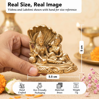 100% Pure Brass Vishnu Laxmi Murti on Sheshnag Sarp for Puja | Laxmi Narayan Murti for Office Desk, Home Decor | Lakshmi Narayan Idol for Housewarming Wedding Gifting