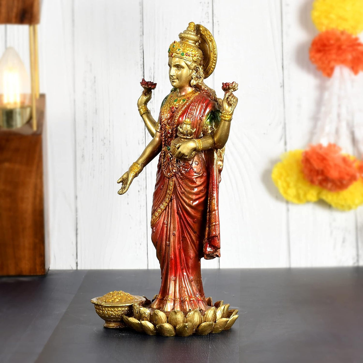 Lakshmi Devi Idol Statue for Home Puja Goddess Laxmi Idols Showpiece for Temple Pooja Room Diwali Decoration Items Gifts for Family Friends Corporate Gifts (Standing Laxmi Idol)