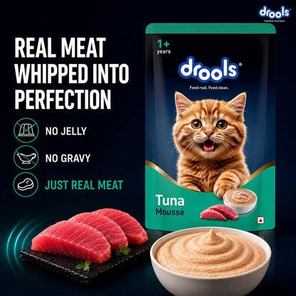 Drools Adult Cat Wet Mousse 80g Pack of 5, 400g | Tuna Flavour | Rich in Protein | Promotes Hydration & Easy to Digest | No Artificial Flavours | Packed with Essential Vitamins & Antioxidants