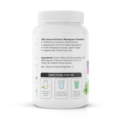 Krishna's Wheatgrass Powder - 100 g (Pack of 1) | Prepared from 9th day picked fresh wheatgrass leaves | Finest Herbal Detoxifier | Builds a Strong Immune System