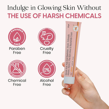 Heal N Cure NG Glow Cream - Enriched With Kojic Acid &Glycolic Acid | Anti-melasma & Anti Pigmentation Cream. Helps To Remove Acne Scar, Dark/Age Spots, Blemishes and Uneven Skin Tone-20GM
