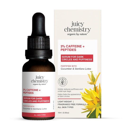 Juicy Chemistry 3% Caffeine + Peptides Eye Serum, 15 ml | Reduces Dark Circles, Puffiness & Fine Lines | Hydrating & Firming Under Eye Treatment | Brightens Under Eyes | Lightweight | Dermatologically Tested