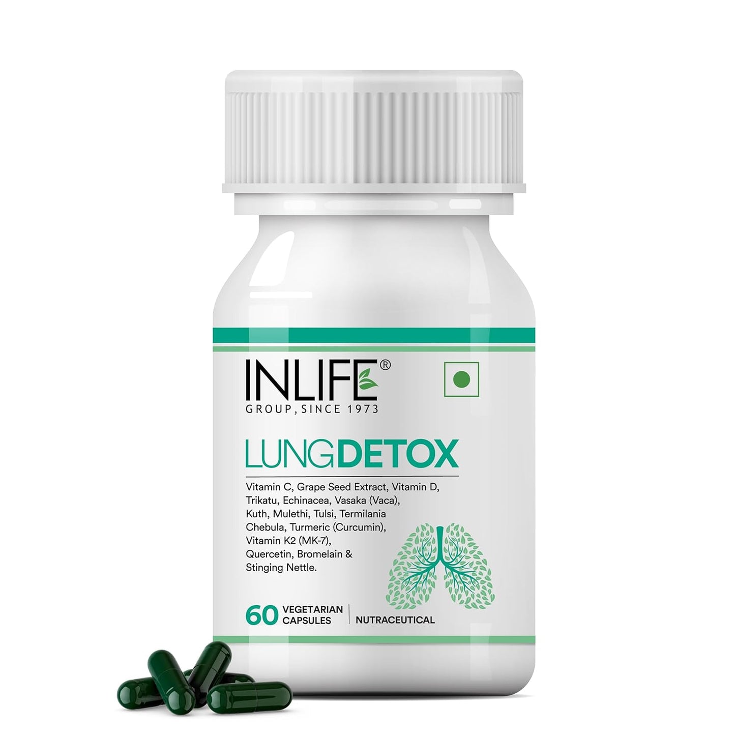 INLIFE Lung Detox Supplement | Stinging Nettle, Echinacea, Quercetin, Mulethi, Curcumin, Bromelain | Supports Healthy Lungs - 60 Vegetarian Capsules (Pack of 1, 60)