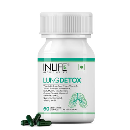 INLIFE Lung Detox Supplement | Stinging Nettle, Echinacea, Quercetin, Mulethi, Curcumin, Bromelain | Supports Healthy Lungs - 60 Vegetarian Capsules (Pack of 1, 60)