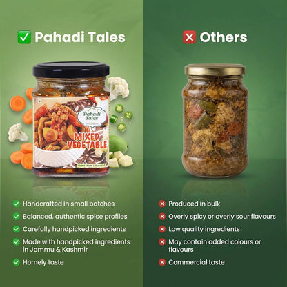 Pahadi Tales Mixed Vegetable Pickle 200g | Mix Veg Achar in Pure Mustard Oil | Sundried Homestyle Himalayan Achaar | Seasonal Sabziyon ka Achar | Traditional Recipe | Made in Jammu & Kashmir