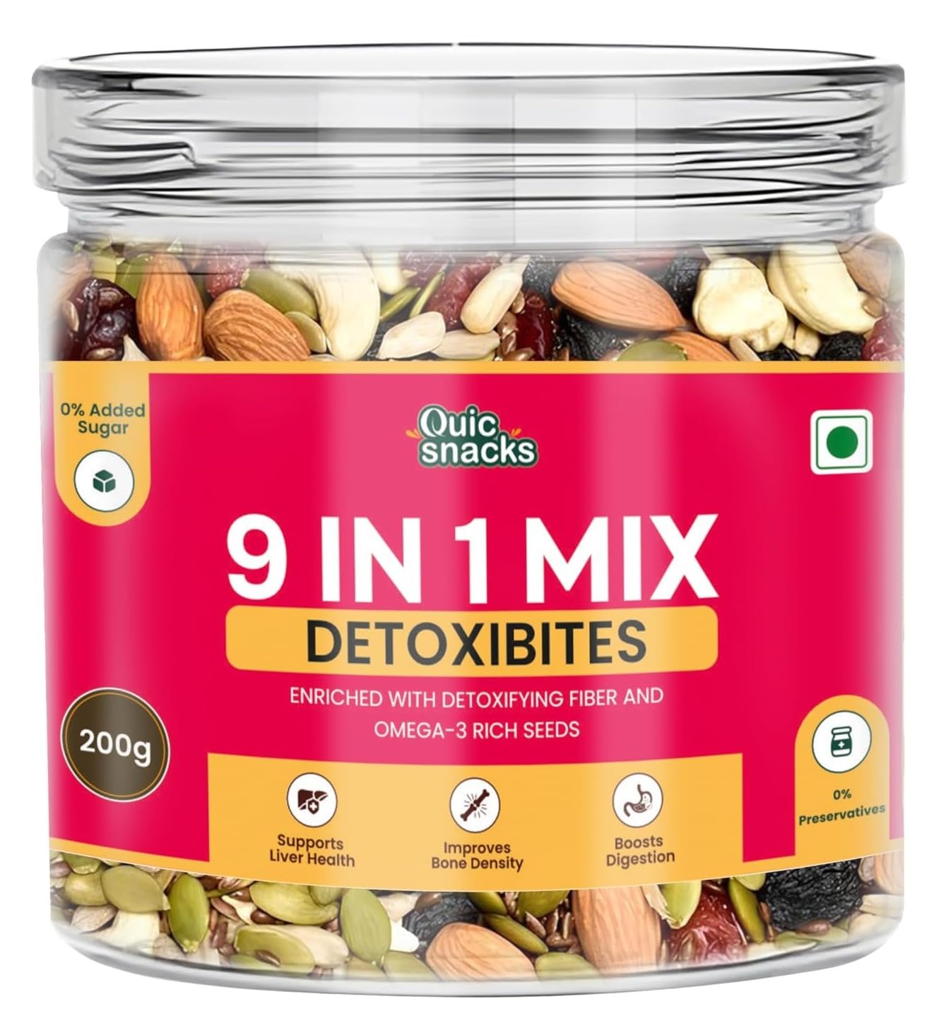 QuicSnacks 9 in 1 Mix Detoxibites Seeds | Nuts and Seed Mixes | Mixed Dry Fruits for Eating | Crunchy and Flavorful Snack | Trail Mix | Rich in Omega-3 | Improve Heart Health and Circulation (9 in 1 Mix Detoxibites)
