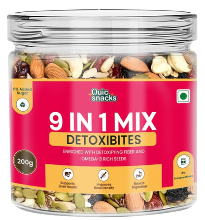 QuicSnacks 9 in 1 Mix Detoxibites Seeds | Nuts and Seed Mixes | Mixed Dry Fruits for Eating | Crunchy and Flavorful Snack | Trail Mix | Rich in Omega-3 | Improve Heart Health and Circulation (9 in 1 Mix Detoxibites)