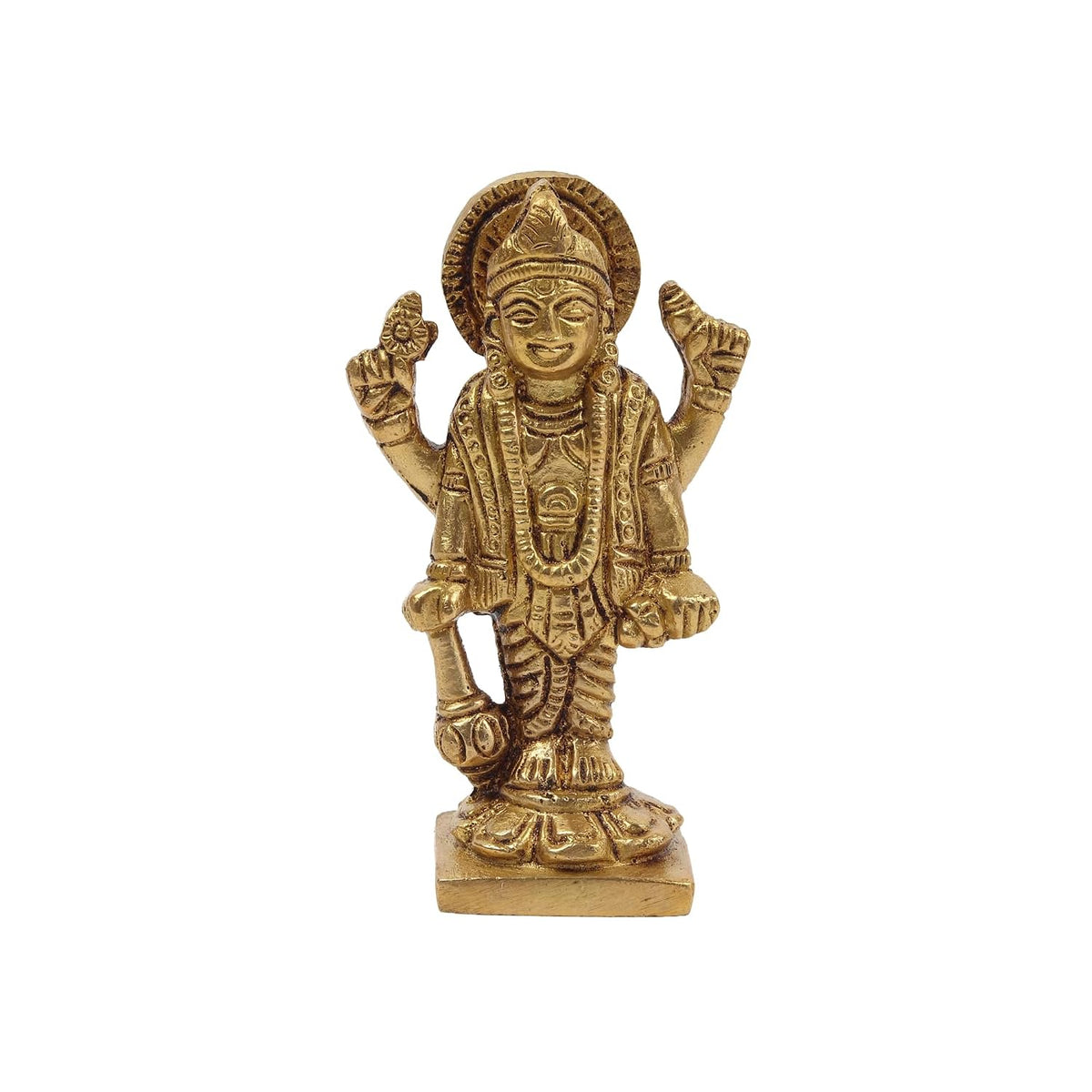 Brass Lord Vishnu Ji Idol | Vishnu Ji Murti for Pooja Room and Home Temple | Antique Brass God Figurine (Design03: L4 x W3 x H8 cm)