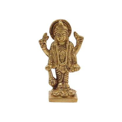 Brass Lord Vishnu Ji Idol | Vishnu Ji Murti for Pooja Room and Home Temple | Antique Brass God Figurine (Design03: L4 x W3 x H8 cm)
