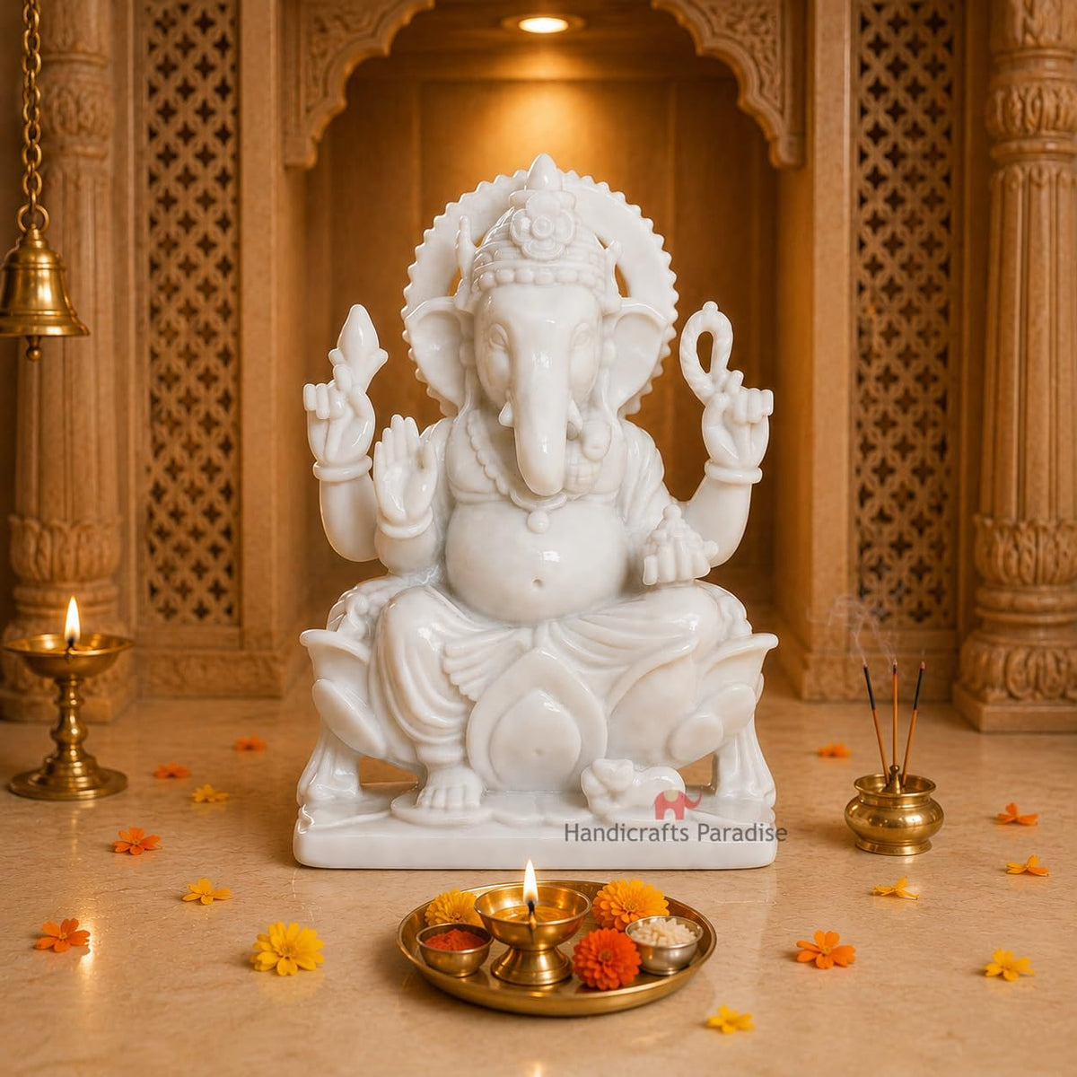 Paradise Sitting Ganesha for Puja Goodluck Blessings and Home Décor Showpiece - 6.25 inch