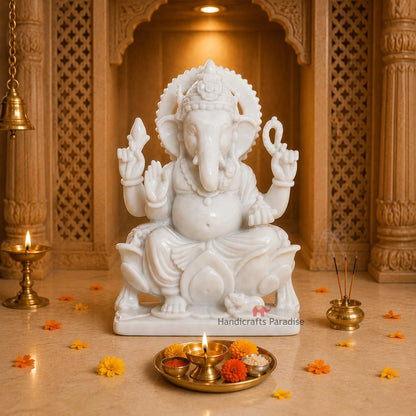 Paradise Sitting Ganesha for Puja Goodluck Blessings and Home Décor Showpiece - 6.25 inch