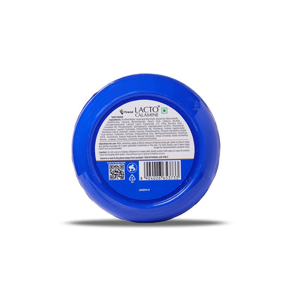 Blue container of Lacto Calamine cream on a white background