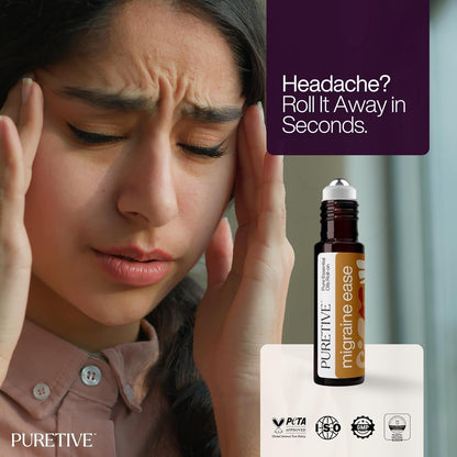 Woman with a headache using Puretive migraine ease product