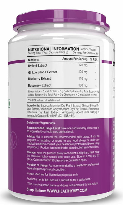 Supplement container with purple lid and label on a white background