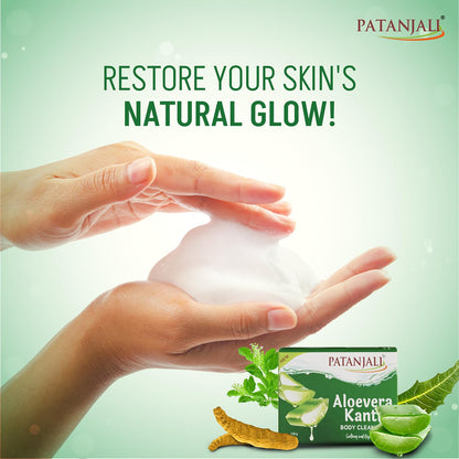 Patanjali Aloe Vera Kanti Body Cleanser Soap for Men and Women(150g, Pack of 4), Nourishing & Moisturizing, Natural Aloe Vera Soap for Soft Skin