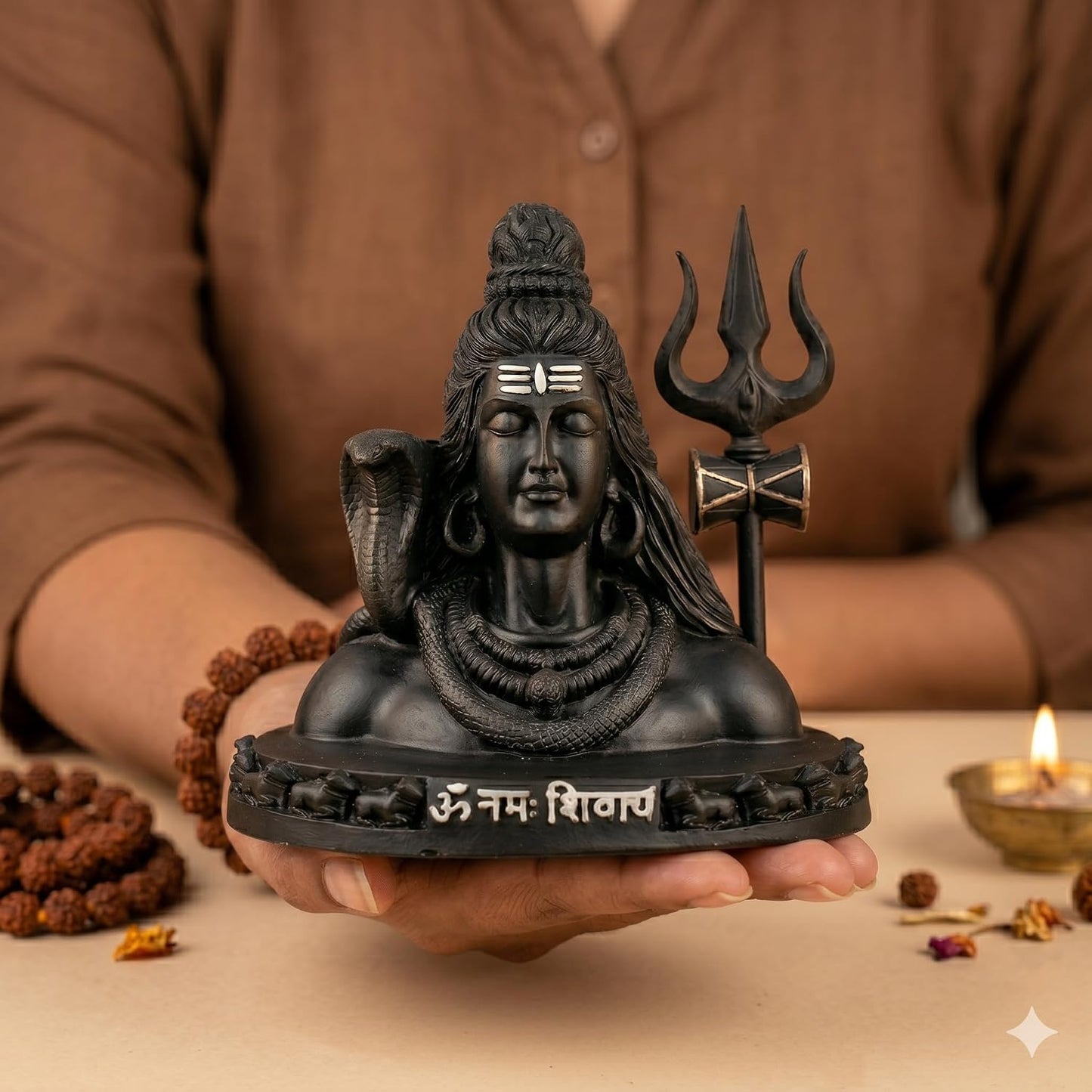 B.R STORE Lord Shiva Idol Bust with Om Namah Shivaya Base | Mahadev Black Statue Decorative Murti | Hindu God Shiv Shankar Showpiece for Home Temple, Office & Gifting