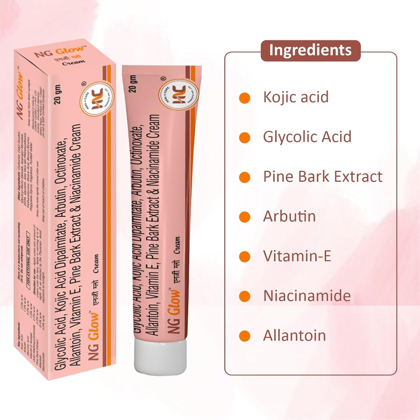 Heal N Cure NG Glow Cream - Enriched With Kojic Acid &Glycolic Acid | Anti-melasma & Anti Pigmentation Cream. Helps To Remove Acne Scar, Dark/Age Spots, Blemishes and Uneven Skin Tone-20GM