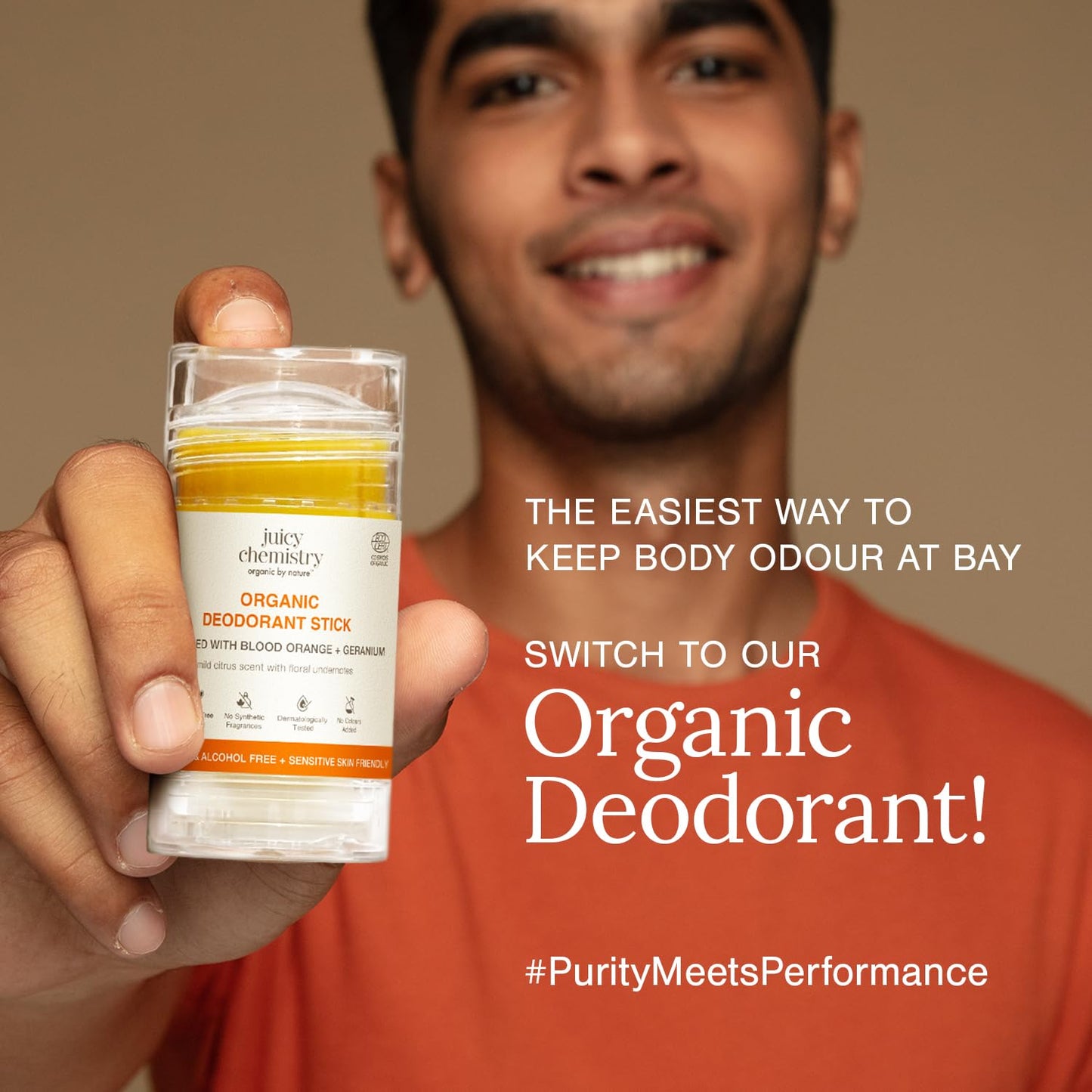 Juicy Chemistry Organic Deodorant Stick with Blood Orange & Geranium, 40g | Long-Lasting Odour Protection | Underarm Brightening | Neutralises Body Odour | Cruelty Free & Vegan | Dermatologically Tested