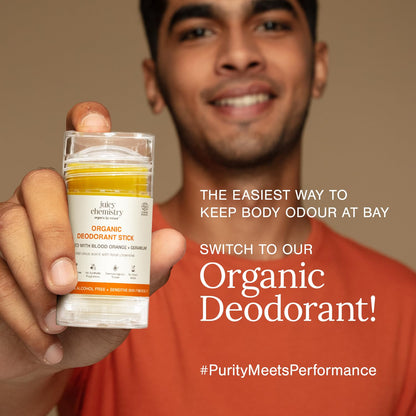 Juicy Chemistry Organic Deodorant Stick with Blood Orange & Geranium, 40g | Long-Lasting Odour Protection | Underarm Brightening | Neutralises Body Odour | Cruelty Free & Vegan | Dermatologically Tested