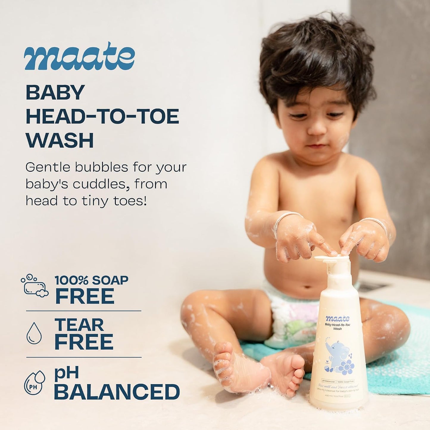 Maate Baby Head to Toe Wash 50 ml | Baby Hair & Body Wash for Bath | Aloe Vera, Almond Oil, Rice Milk & Calendula | Gentle, Soap & Tear Free, pH Balanced Cleanser | For Newborns, Infants & Babies 0m+