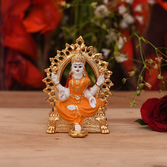 Ceramic Lakshmi Idol, 3.5 x 2.5 x 1.5 Inches, Gold & White, (Model: LMAS110)