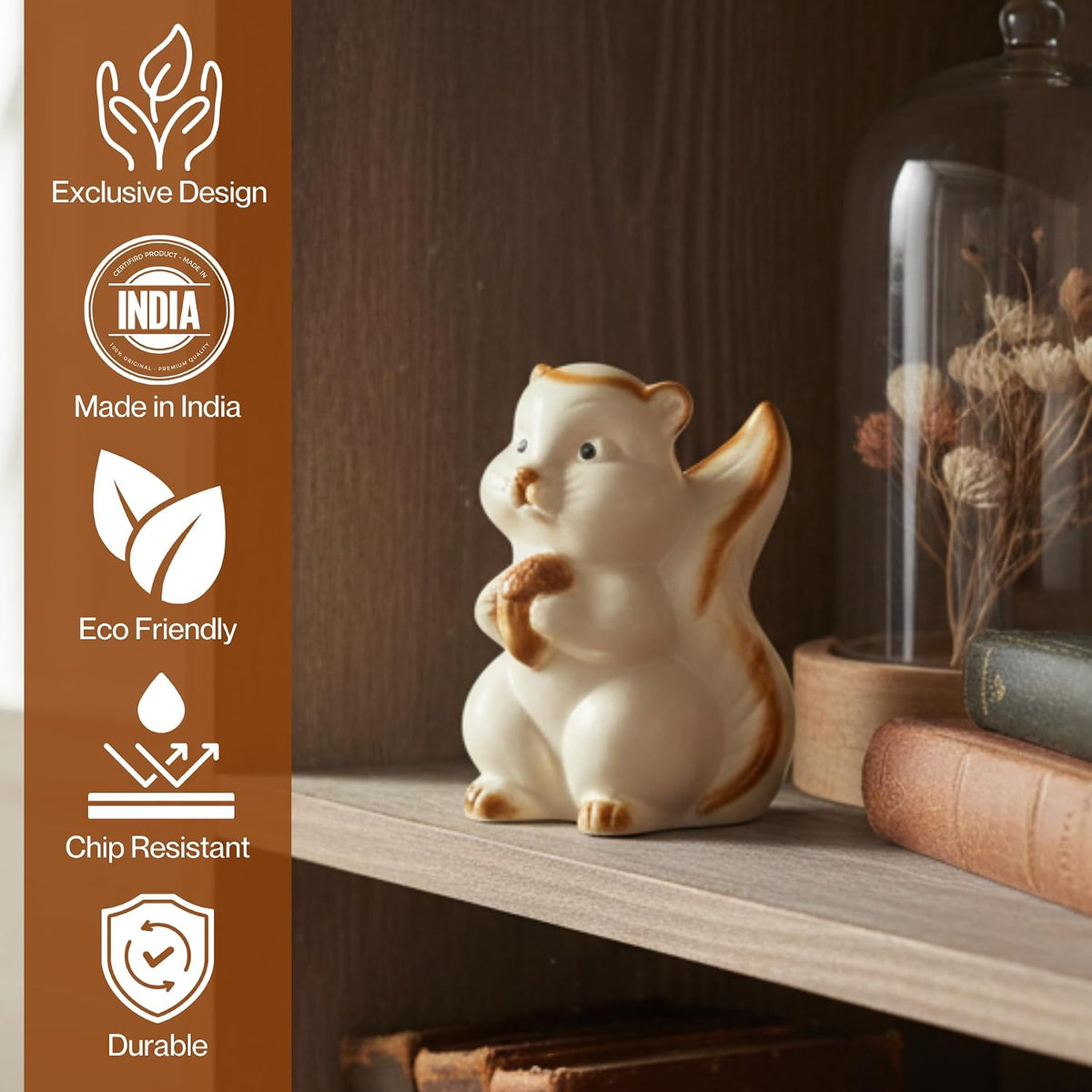 Chiku the Squirrel White Ceramic Figurine showpiece Artifact Abstract Animal Statue for Indoor, Home, Office Decor, (L - 11.5 X W - 11 X H - 15.5 cm)