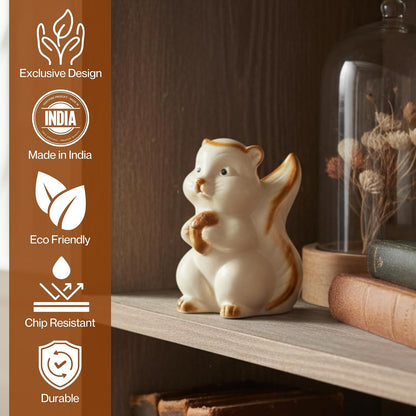 Chiku the Squirrel White Ceramic Figurine showpiece Artifact Abstract Animal Statue for Indoor, Home, Office Decor, (L - 11.5 X W - 11 X H - 15.5 cm)