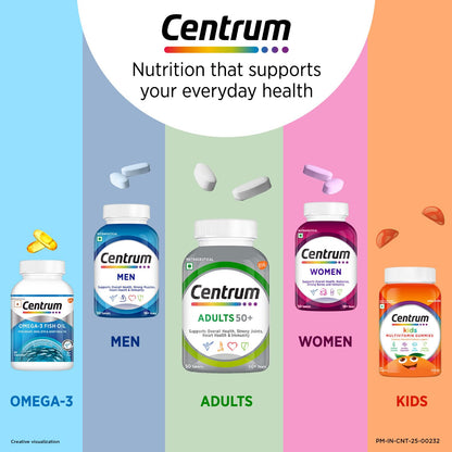 Centrum Adults 50+ Multivitamin Tablet for Men & Women|With 23 Vital Nutrients including Zinc,Magnesium, Vitamin B,C,D, Calcium for Energy, Strong Joints, Immunity and Heart Health|Veg - 50 tablets