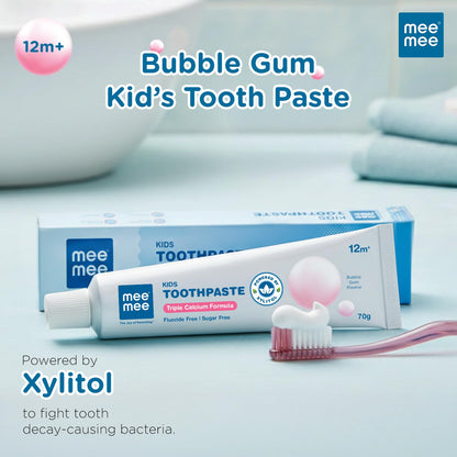 Mee Mee Kids Bubble Gum Toothpaste for 12+ Months | Fluoride-Free Baby Toothpaste with Xylitol & Calcium | Gentle Daily Oral Care for Babies & Toddlers | 70g