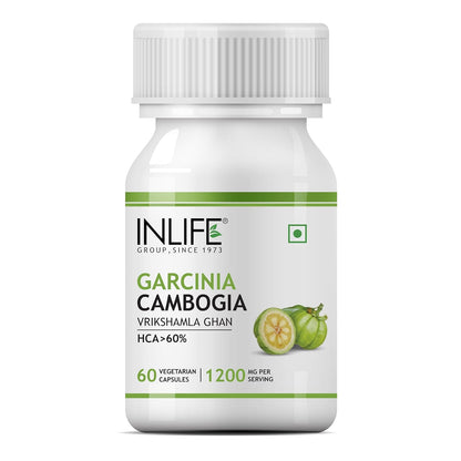 INLIFE Garcinia Cambogia Capsules | Fruit Extract with > 60% HCA | Ayurveidc Herbal Supplement for Men Women - 1200mg - 60 Vegetarian Capsules