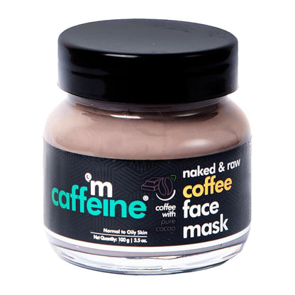 Jar of coffee face mask with 'naked & raw' branding on a white background