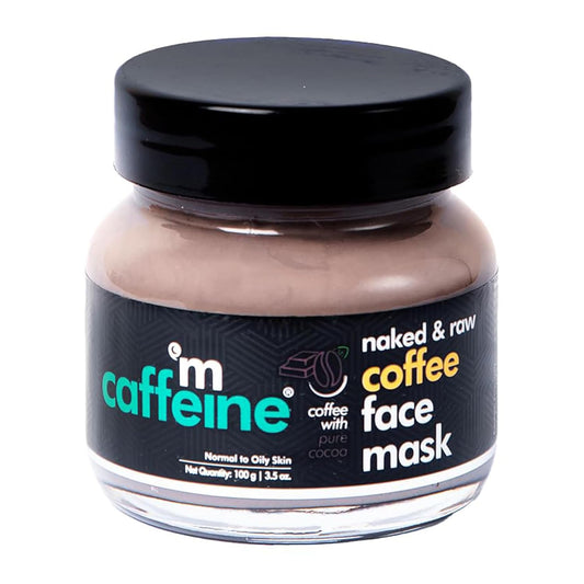Jar of coffee face mask with 'naked & raw' branding on a white background