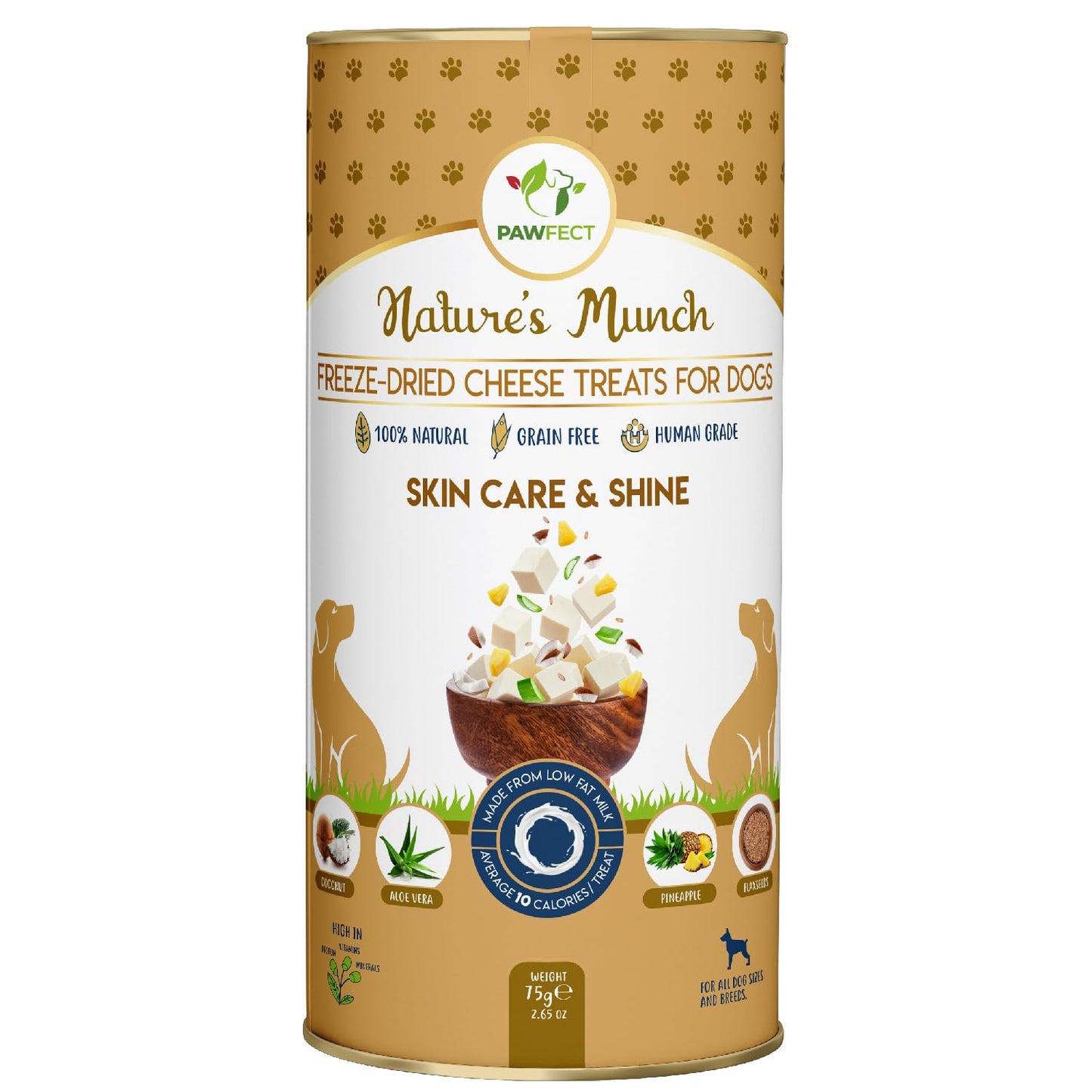 Pawfect Nature's Munch Freeze-Dried Cheese Functional Treats for Dogs- Skin Care - 100% Natural- High Protein, Low Fat- 8 Calories per Treat- Grain-Free- Healthy Training Treat(75g/2.65oz)