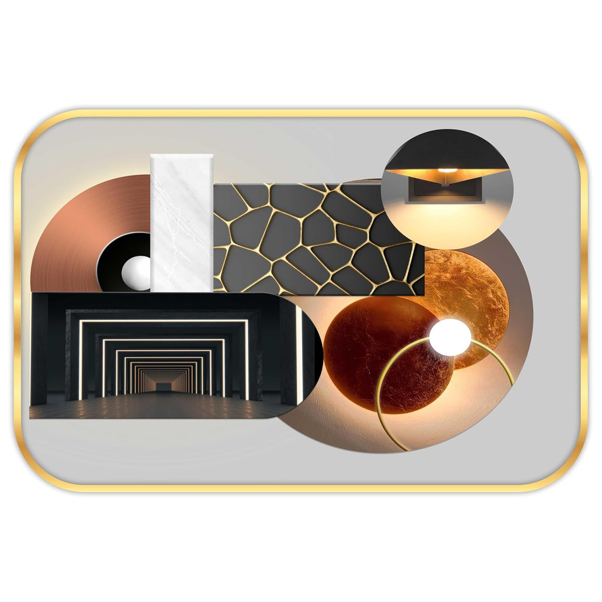 Abstract modern art Premium Sparkle Lamination Finished Surface Golden Slim Frame 30 cm x 46 cm Large Size, For Home/Office/Hotel painting MG01