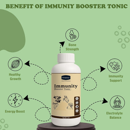 Aniamor Immunity Booster Tonic for Cattle, Cow, Buffalo, Goat, Sheep & Broilers | Vitamin A, D3, E, B12 with Selenium & Yeast Extract | Liquid Feed Supplement for Growth & Productivity | 1 Litre