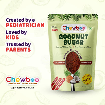 Chewboo Coconut Sugar 300g | Natural Sweetener Alternative to Refined Sugar | Less Processed | No Preservatives | For Tea, Coffee & Baking | 100% Pure