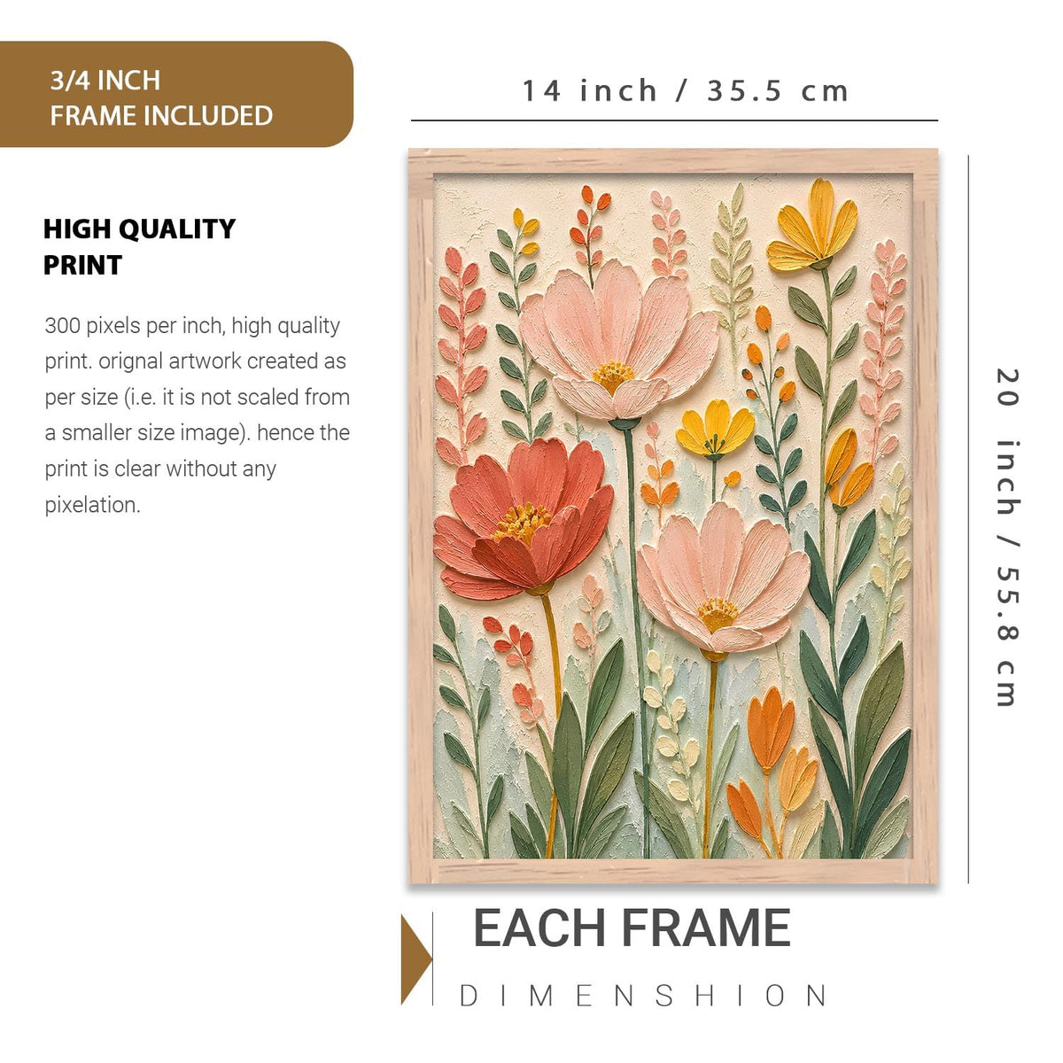 Abstract Floral Painting with Frame | Floral Art Painting With Frame Home Decoration For Living Room Bed Room Hotel Wall Decor Digital Reprint (14X20 inch)