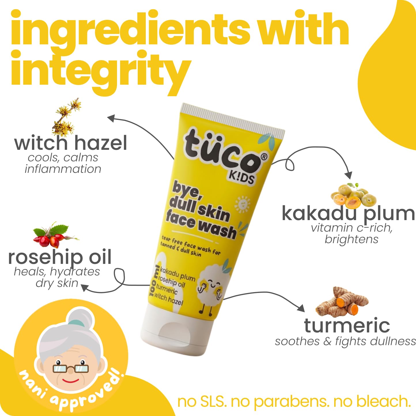 Tuco Kids Face Wash, Brightens Dull Skin, Turmeric & Kakadu Plum, 100g | pH balanced, Tear-Free, sulphate & paraben free. Brightening cleanser for babies, girls & boys 2-15 years. Clears dull skin