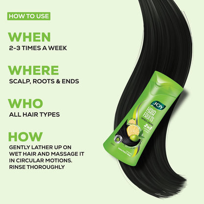 Joy Hair Fruits Hair Dryness Control Conditioning Shampoo Enriched with Lemon & Olives, 340 ml