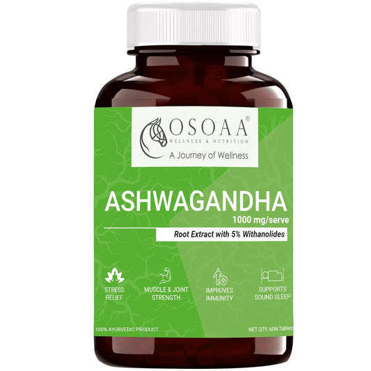 Bottle of Osoaa Ashwagandha supplement on a white background