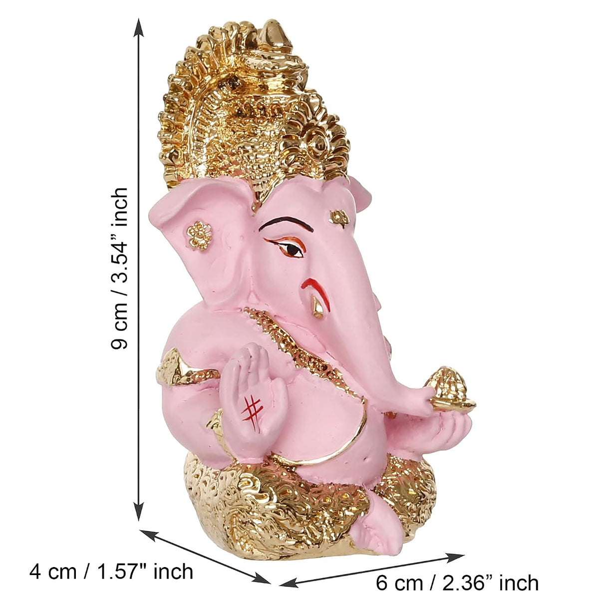 eCraftIndia Golden and Pink Polyresin Lord Ganesha Idol for Home, Temple, Office, and Car Dashboard - Gift for Family, Friends, Colleagues - Suitable for Ganesh Chaturthi, Diwali, Housewarming