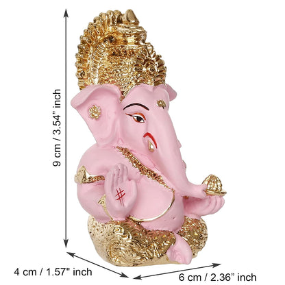 eCraftIndia Golden and Pink Polyresin Lord Ganesha Idol for Home, Temple, Office, and Car Dashboard - Gift for Family, Friends, Colleagues - Suitable for Ganesh Chaturthi, Diwali, Housewarming