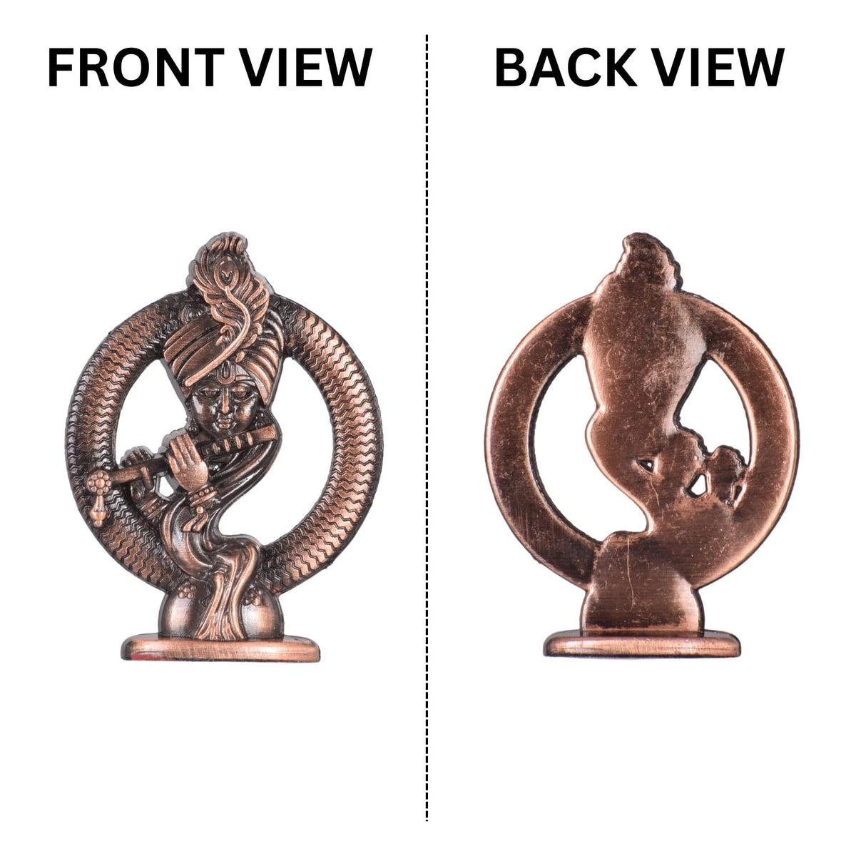 Shree Krishna with Bansuri Artistik Mukharvind Idol for Car Dashboard – Copper Finish Krishna Ji Murti Decorative Mukharvind Showpiece (S992-CPR)