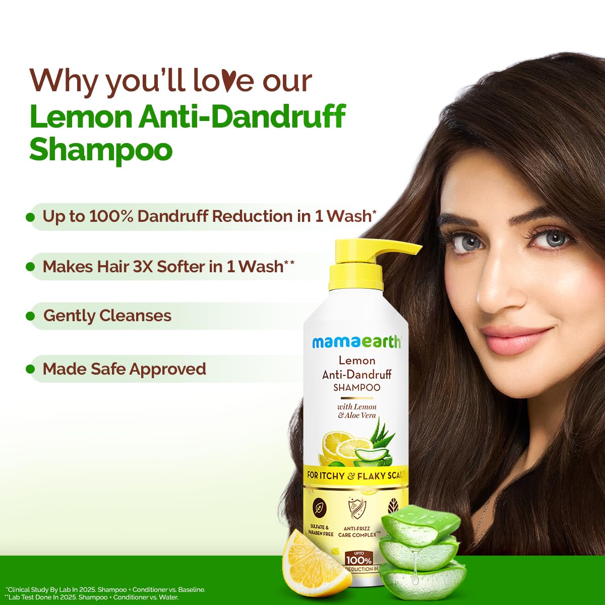 Mamaearth Lemon Anti-Dandruff Shampoo with Lemon, ZPTO, Climbazole, Aloe Vera for Itchy & Flaky Scalp | Upto 100% Dandruff Reduction & 3X Softer Hair in 1 Wash | Soothes Scalp | Reduces Frizz | 600 ml