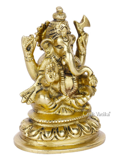 Brass Lord Ganesh Idol (Golden, 4 X 2.4 X 2.2 Inches) Model Number: GBS189