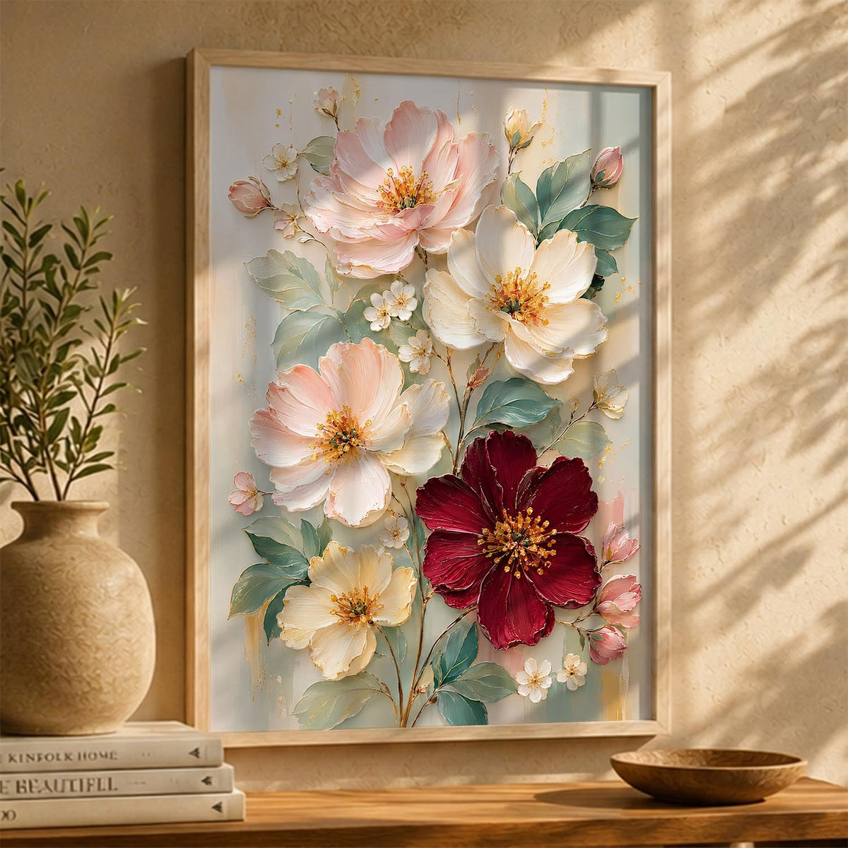 Floral Wall Art Home Decoration | Aesthetic Floral Paintings With Frame For Living Room Bed Room Hotel Wall Decor Digital Reprint Set of 1 (14X20)