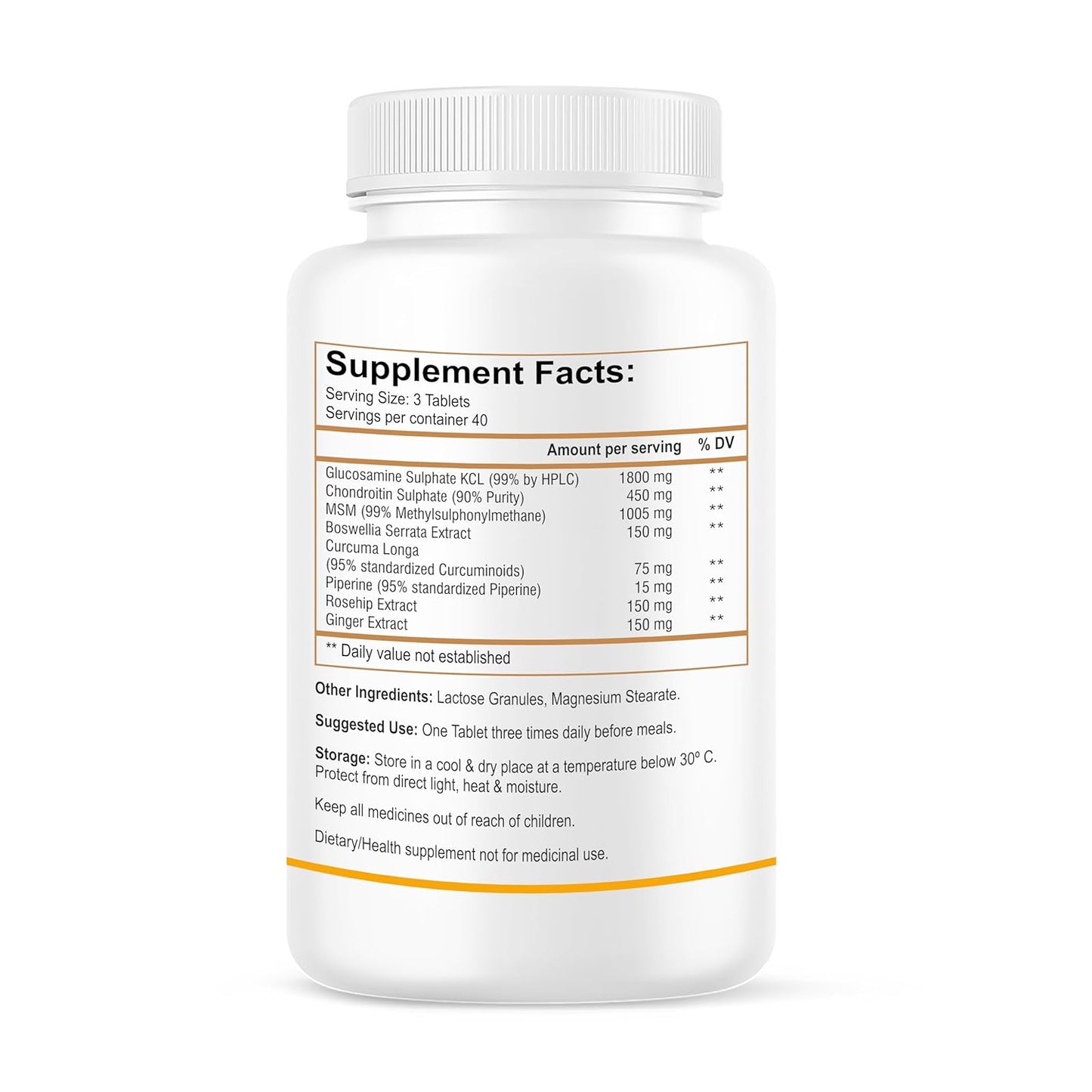 Biotrex Nutraceuticals Glucosamine+ Chondroitin + MSM 3795mg Glucowell GOLD - 120 Tablets, Cartilage & Joint Support Supplement, Glucosamine Chondroitin MSM for Joint Relieves Pain and Stiffness