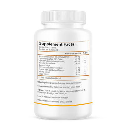 Biotrex Nutraceuticals Glucosamine+ Chondroitin + MSM 3795mg Glucowell GOLD - 120 Tablets, Cartilage & Joint Support Supplement, Glucosamine Chondroitin MSM for Joint Relieves Pain and Stiffness